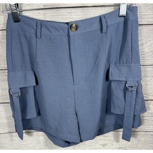 Love 83 Women's Blue Cargo Utility Shorts Buckle Ring Accent Size M